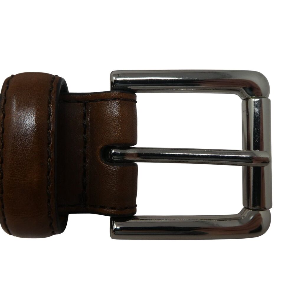 Cole Haan Brown Leather Sold Brass Buckle Mens Belt - Picture 3 of 11